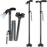 Ohuhu 2-Pack Folding Walking Cannes with LED Light, Adjustable Walking Stick with Carrying Bag, Lightweight Portable Walking Cane