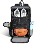 MoKo Basketball Bag Backpack, Soccer Backpack with Separate Shoe and Ball Comparment, Large Sports Equipment Bag with Hidden Hook & Charging Port for Basketball, Soccer, Volleyball Training, Black