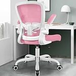 MINLOVE Office Chair Ergonomic Desk Chair with Adjustable Lumbar Support and Height, 90° Flip-up Armrests, Ergo Desk Chairs with Wheels, 360° Swivel Mesh Chair, Home Work Use (Pink)