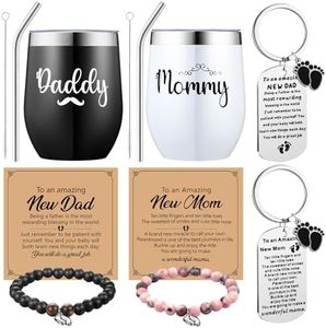 Mifoci Pregnancy Gifts for New Parents Include 2 Mommy and Daddy Tumbler Set, 2 Keychains, 2 Bead Bracelets New Parents Gifts for First Time Moms Dad to Be 1st Gift Fathers Mothers Day Baby Shower