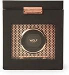 WOLF Axis 469216 - Automatic Watch Winder for 1 Watch with Storage - Lockable Glass Cover - Copper Plated Faceplate - Black Exterior - Silent Motor with Patented Rotation Technology - LCD Display.