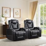 ANJ Power Recliner Chair with USB Ports and Cup Holders, Electric PU Leather Reclining Chair with Hidden Arm Storage, Home Theater Recliners with Backrest for Living Room, Bedroom, Black, 2 Pack