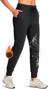 Viodia Women's Fleece Lined Joggers Thermal Winter Sweatpants Waterproof Cold Weather Pants for Hiking Travel Running, Black, Large