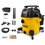 DEWALT 10 Gallon Shop Vacuum Wet and Dry, 5.5 Peak HP Poly Wet Dry Vacuum Cleaner with Attachments, 2-Stage Motor, Portable Handle/Caster with Drain Blower, DXV10PZ for Car, Garage, Workshop, Pet Hair