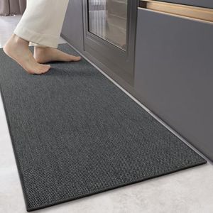 COLOR&GEOMETRY Kitchen Rugs Non Slip Washable 43x180cm, 4mm Thin Woven Rubber Backed Kitchen Runner Rug, Absorbent Easy to Clean Floor Mats for in Front of Sink, Laundry Room, Hallway, Grey