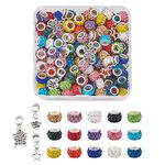 PandaHall 150pcs Rhinestone European Beads 10~12mm Rondelle Large Hole Beads with 3 Styles Alloy Dangle Charms Pendants for European Snake Chain Bracelets