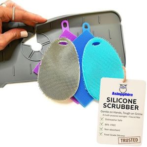 Asiopphire Faucet Mat for Sink - Silicone Scrubber Dish Set, Splash Guard, Food Grade BPA Free Kitchen Scrubber