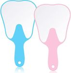 Jetec 2 Pieces Tooth Shaped Handheld Mirror Cute Makeup Mirror Hand Held Plastic Dental Mirrors with Handle Cosmetic Hand Mirror for Women Men(Pink, Blue)