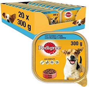 Pedigree Comida Húmeda para Perros, Sabor Cordero y Pollo en Paté (Pack de 20 Tarrinas x 300g)