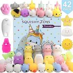 POKONBOY 42 Pack Mochi Squishy Toys Squishies, Cat Panda Unicorn Squishy Mini Kawaii Squishies Birthday Party Favors Cute Animals Stress Relief Toys Carnival Prizes for Kids Boys Girls Adults