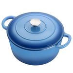 6 Quart Enameled Cast Iron Dutch Oven with Lid, E-far Round Dutch Oven Pot Nonstick Cookware for Braising, Stews, Roasting, Bread Baking, Cooking, Heavy Duty, Induction & Oven Safe - Blue