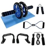 VIP 6 In 1 Abdominal Exercise Roller Set with Push-Up Bar, Gliding Discs Skipping Rope Hand Grips & Knee Pad Strength Training Workout Fitness Equipment Home & Gym Abs Trainer