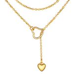 FOCALOOK Dainty Gold Long Necklaces for Women Lariat Drop Heart Necklace Fashion Trendy Minimalist Love Jewelry