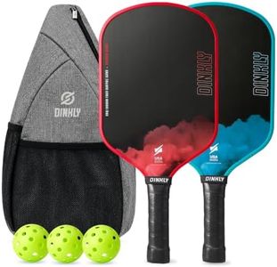 Dinkly Raw Carbon Pickleball Paddles Set of 2, T700 Carbon Fiber Rackets with 16MM Honeycomb Polymer Core, 4 Balls and 1 Portable Carry Bag, USAPA Approved Pickleball Set for Men, Women, Red & Blue