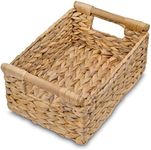 VATIMA Hyacinth Small Wicker Basket 11.6x8.1x4.9" - Bathroom Organizer, Wooden Handle, Decorative Storage