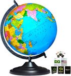 SAVY Globe 12 Inch=30.48 cm with 52 Countries Trump Cards, Black Arc and Base, Laminated Multicolor Map, Blue Ocean for Kids School Home Office Table Décor Rotating, Political, Geography World Globe