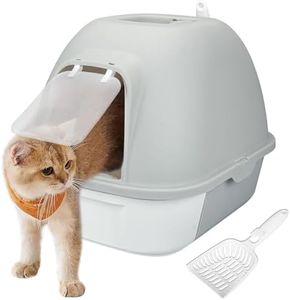 truepal Cat Litter Box Front Entry with Lid Fully Enclosed, Portable Anti-Splashing Covered Kitty Pet Toliet Box with Scoop, Design for Easy Cleaning and Convenience, 53x41x41cm, Grey