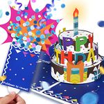 "BOOM"Birthday Card, Exploding Confetti Birthday Card, 3D Musical Pop Up Card with Light, Handmade Blow Out Candle and Play Happy Birthday Music Greeting Card for Women or Men