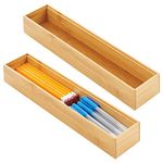 mDesign Slim Desk Organiser — Wooden Storage Box for Small Items Throughout The Home— Practical Storage Box for Office Supplies — Set of 2 — Natural