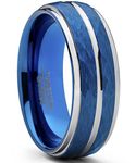 Men's Two Tone Blue Hammered Brushed Tungsten Wedding Ring, 8mm Comfort Fit Band SZ 13