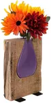 EXCELLO GLOBAL PRODUCTS Matte Purple Glass and Wood Vase - Rustic Flower Vase Decorative Centerpieces for Dining Room Table Coffee Tables Vintage Farmhouse Decor (Short - 8" x 6")