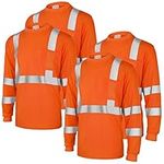 Amylove 4 Pcs Long Sleeve Reflective Safety T Shirt High Visibility Safety Shirts with Reflective Strips Men Women (Orange, L)