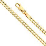 The World Jewelry Center 14k REAL Yellow Gold Solid 3mm Cuban Concave Curb Chain Necklace with Lobster Claw Clasp, Gold