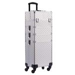 Joligrace Professional Large Beauty Make up Trolley Cosmetics Vanity Organiser Rolling Case with Universal Wheels and Key Locks 4 Tiers (Silver)