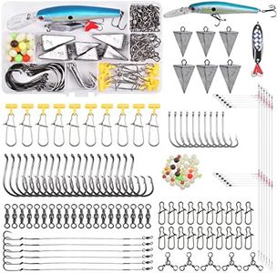 JSHANMEI Saltwater Surf Fishing Kit - 148pcs Tackle Box with Surf Fishing Rigs, Saltwater Fishing Lures, Fish Hooks Wire Leader Swivels Sinker Weights Fishing Gear Equipment