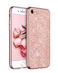 YINLAI iPhone SE 2020 Case,iPhone SE 2022 Case,iPhone 8 Case iPhone 7 Case Bling Glitter with Ring Holder Stand Protective Girls Women Phone Case for iPhone SE 3rd/SE 2nd/7/8,Rose Gold/Pink