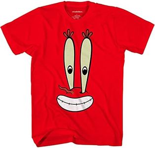 Mens Spongebob Squarepants Classic Shirt - Spongebob, Patrick, Squidward & Mr Krab Big Face T-Shirt (Red, Small)