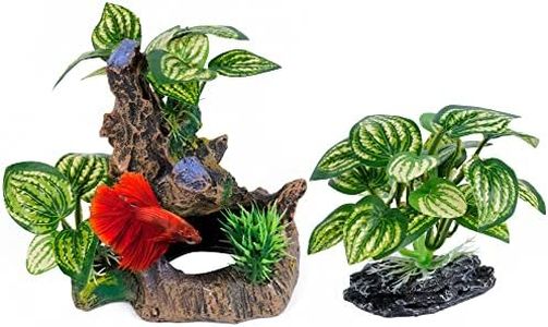 Ameliade Betta Aquarium Cave Decorations & Fish Tank Artificial Silk Plants Leaf Pad Hammock Hides Decor Small Fish Bowl Accessories Beta Toys (2PCS)