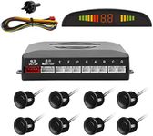 TKOOFN Highly Sensitive Buzzer Safety Alert Car Reverse Back Up Radar System with 8 Ultrasonic Parking Sensors [4 Front & 4 Rear] & LED Display for Universal Auto Vehicle - Black