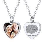 Memorial Gifts for Loss of Mother Customized Photo Heart Pendant Urn Necklaces for Ashes Stainless Steel Fingerprint Engraved Keepsake Personalized Cremation Jewelry for Women