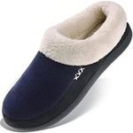 VONAMY Men's Slippers Fuzzy Warm House Shoes Memory Foam Slip On Clog Plush Wool Fleece Indoor Outdoor Size 7-8 Navy/Black