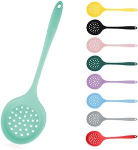 Green Silicone Slotted Strainer Skimmer, Non-Stick, Heat Resistant, One-Piece Cooking Spoon