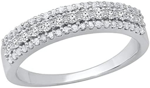 Dazzlingrock Collection 0.32 Cttw Round White Diamond Classic Triple Row Half Eternity Style Elegant Stackable Wedding Band For Women 1/, 18K Solid White Gold, Size 10