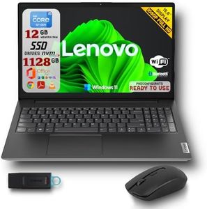 Lenovo, Pc Portatile Notebook, Intel i5-1235U, 12GB RAM, Full HD 15,6", SSD Nvme Da 128GB + SSD SATA Da 1TB, Windows 11 Pro, Office 2021 Pro Plus, Mouse Wireless + Pendrive 64GB, Pronto All'Uso