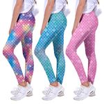 Quedoris Girls Printed Leggings Yoga Pants Multipack Leggings for Kids in 3t to 13 Years, Gradient Mermaid Mermaid Blue Mermaid Pink, 6-7 Years