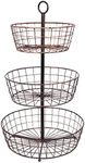 BIRDROCK HOME 3 Tier Wire Fruit Basket Bowl - Freestanding Multi-Functional Metal Storage Baskets, Vegetable, Garlic & Fruit Caddy Stand, Countertop Kitchen Stands - Rustic Farmhouse Style