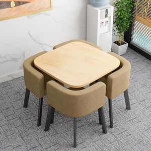 WOOOFA Round Dining Table Set for 4, Faux Marble Conference Table and Chairs Set, Kitchen Table Chairs Set with Strong Metal Frame, Space-Saving, Office Table and Chair Set for Home and Apartment