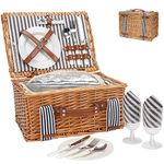 Wicker Picnic Basket Set for 2 Persons,Handmade Willow Picnic Basket with Insulated Cooler & Cutlery Kit, Gift Basket for Couples,Valentine Day, Thanks Giving, Birthday, Wedding, Outdoor Party