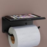 Plantex Stainless Steel Toilet Paper Roll Holder for Bathroom/Tissue Roll Holder for Kitchen/with Mobile Stand/Bathroom Accessories - (Black)