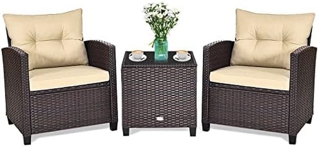 GIANTEX Set di Mobili da Giardino, in Rattan, 3 Pezzi Mobiletti, 1 Tavolino + 2 Poltrone, Salottino da Esterno, con Cuscini per Balcone, Giardino, Cortile, Terrazza, 3 Colori (Beige)