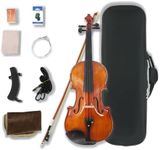 WUQIMUSC Violin 4/4 full set for Beginners, Adults, Students, Aged Spruce Maple Solid Wood Fiddle, Ebony fittings with Hard Case, Shoulder Rest, Bow, Tuner, Extra Strings (yellow, 4/4 Full Size)