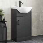 Affine® 450mm Vanity Unit Basin Sink Bathroom Storage Cabinet Cupboard Freestanding, Single Tap Hole Ceramic Wash Basins, Soft Close Door, Matt Black