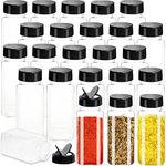 24 Pack Plastic Spice Jars,3.5oz Square Clear Seasoning Storage Containers with Black Lids,Portable Empty Organizer Bottles for Spice,Powder,Kitchen Cabinet