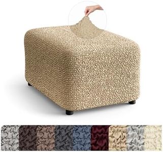 PAULATO BY GA.I.CO. Ottoman Cover - Stool Cover - Pouf Slipcover - Soft Polyester Fabric Slipcover - 1-Piece Form Fit Stretch Stylish Furniture Protector - Beige (35" d x 27" w x 17" h)