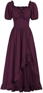 Cottagecore Long Dress Halloween Puff Sleeve Dress Renaissance Costume Red XL