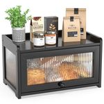 BAMBANG Bamboo Bread Bins for Kitchen, Wooden Bread Box Storage Container Box with 3 Sides Wavy & Back Clear Window, Large Breadbin Breadbox for Homemade Bread, Black